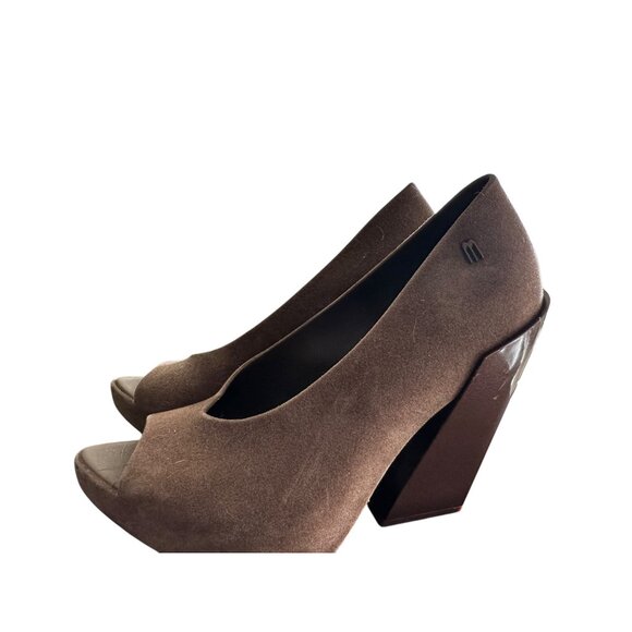 Melissa Womens Peep-Toe Heels With Geometric Block Heel Design Size 6 Brown Text - Picture 3 of 7